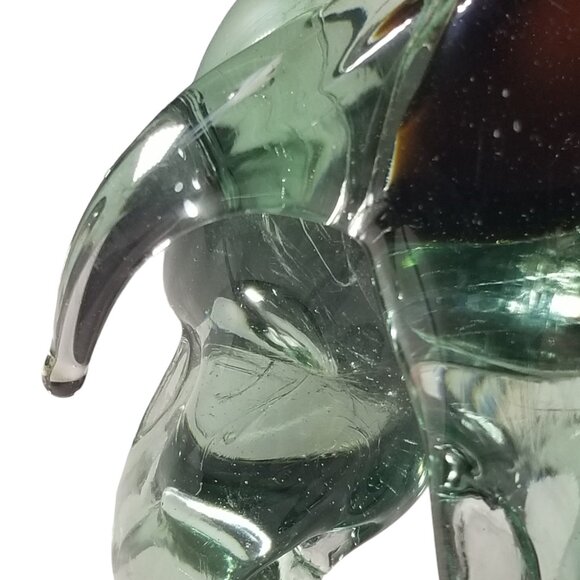 Murano Handblown Green Glass Elephant Figure W/Good Luck White Upward Tusk - Picture 13 of 16